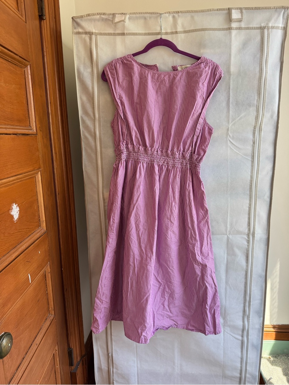 LOFT Pink Sleeveless Shirred-Waist Midi Dress